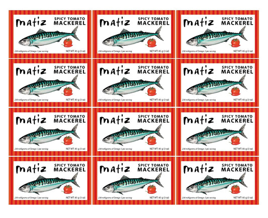 Matiz-Spicy-Tomato-Mackerel,-3-oz,-12-Pack-|-Sauce,-Spain,-Natural,-Artisan,-262