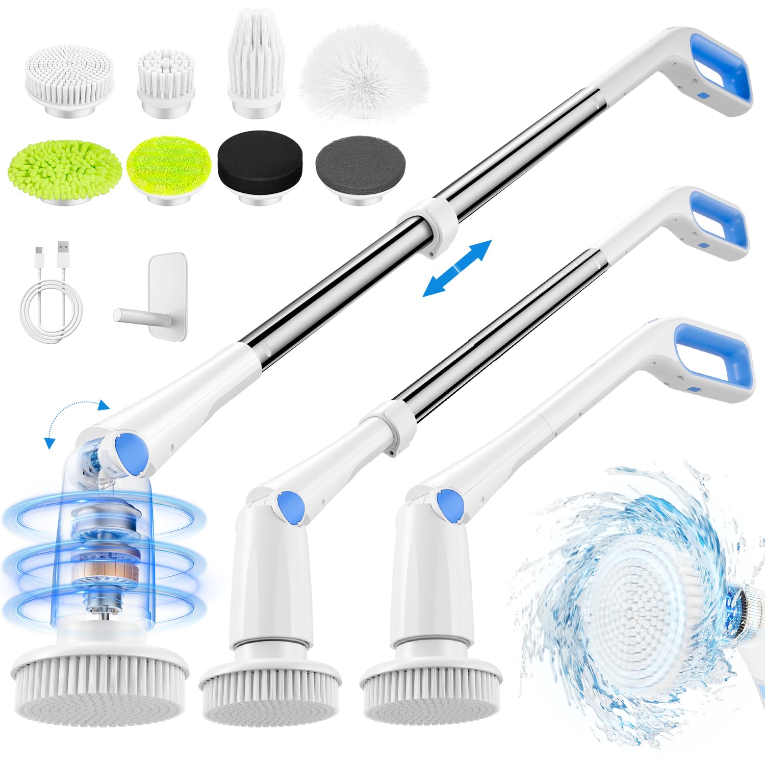 Electric-Spin-Scrubber,Cordless-Shower-Cleaning-Brush-with-7-Replaceable-Heads,Detachable-2180