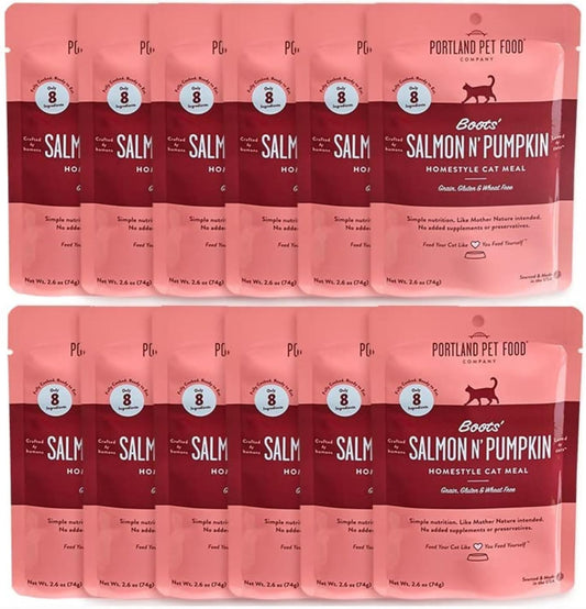 Human-Grade-Mixed-Variety-Pack-Wet-Cat-Food-Pouch-Boots'-Salmon-N'---Soft-Food528