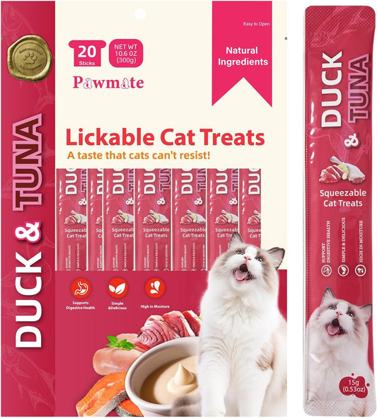 Pawmate-Lickable-Tuna-&-Duck-Cat-Treats,-High-Moisture-Wet-Cat-Squeeze-Snacks-for-294