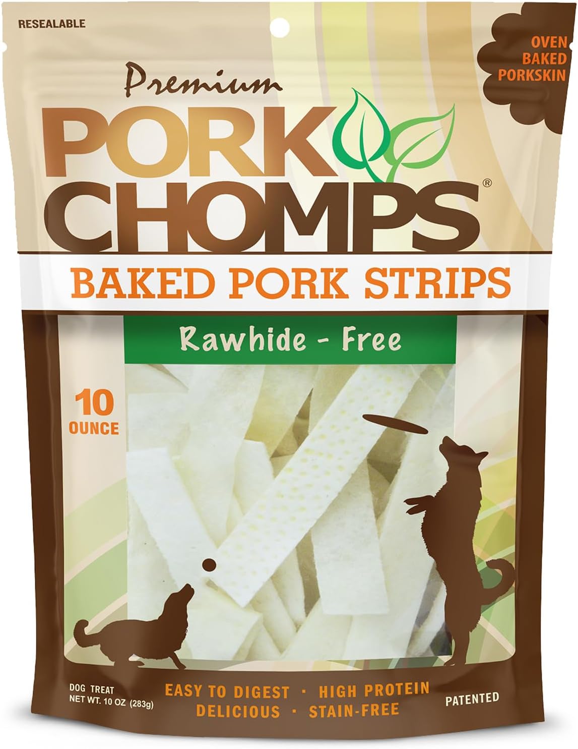 Pork-Chomps-Baked-Pork-Skin-Dog-Chews,-4-inch-strips,-10oz-Bag--1075