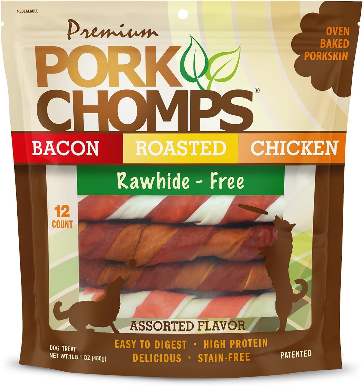 Baked-Pork-Skin-Dog-Chews,-6-inch-Twists,-Assorted-3967