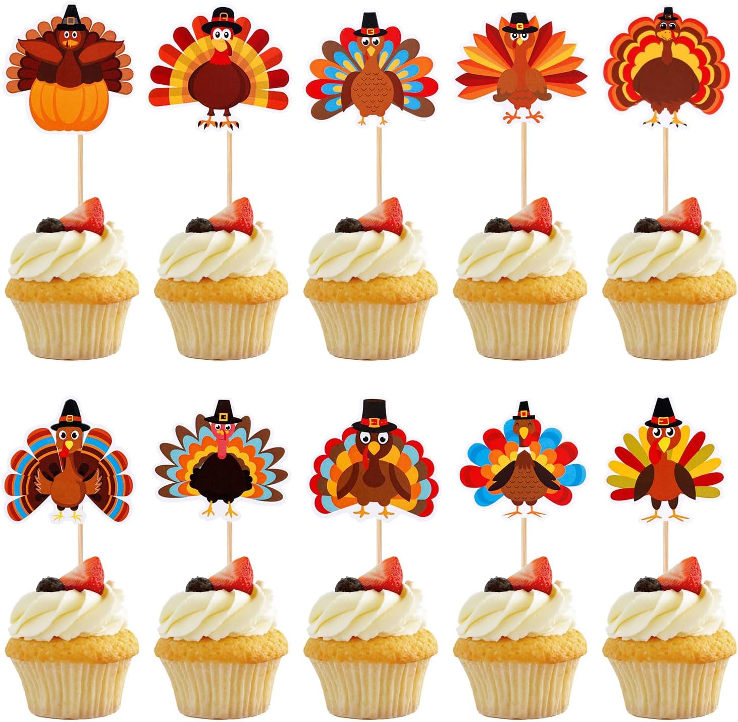 40pcs-Thanksgiving-Cupcake-Toppers,-10-Pattern-Turkey-3223