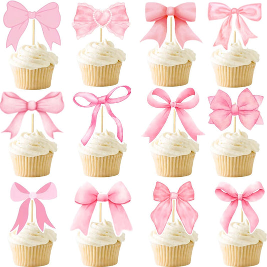 24PCS-Coquette-Bow-Cupcake-Toppers,-Pink-Bow-3349