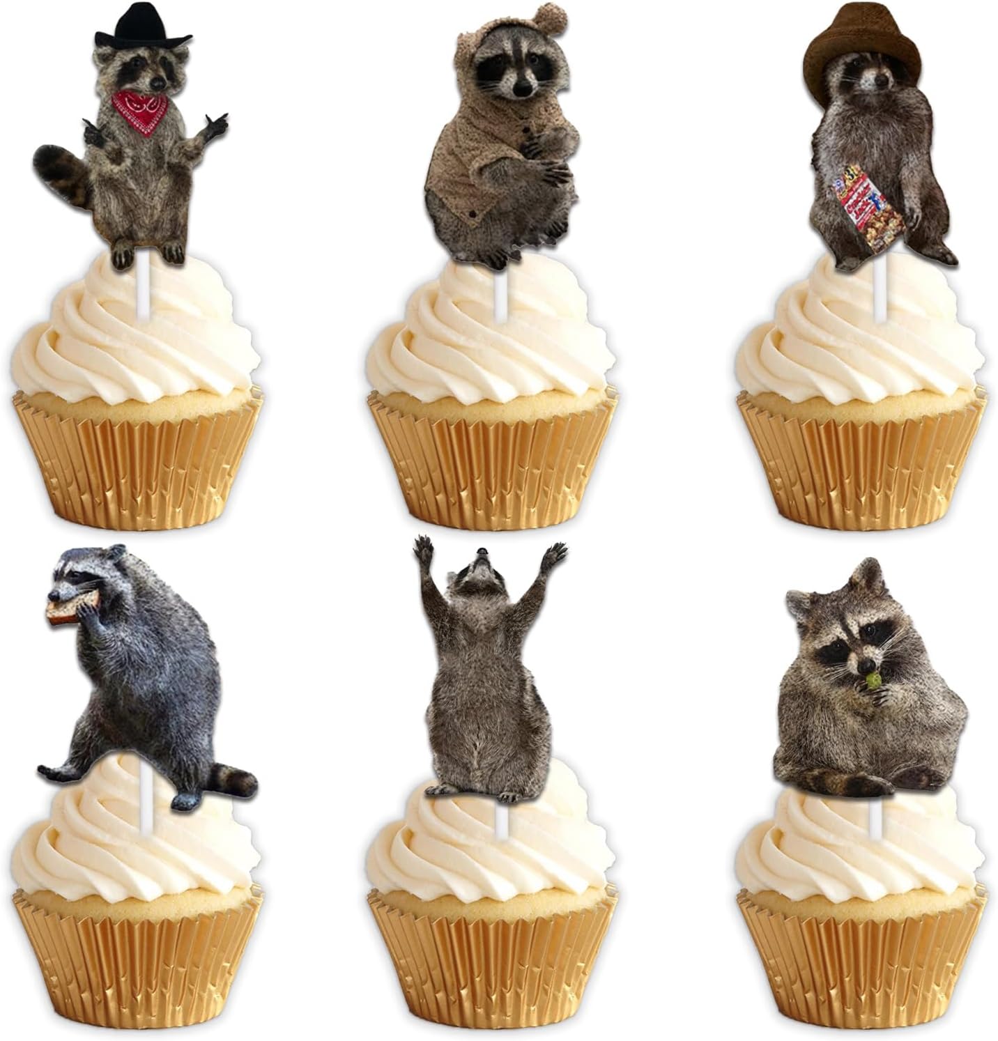 18pcs-Glitter-Dessert-Cupcake-Topper-Woodland-Raccoon-Theme-Decor-Supplies-Men-Women-Birthday-Shower-884