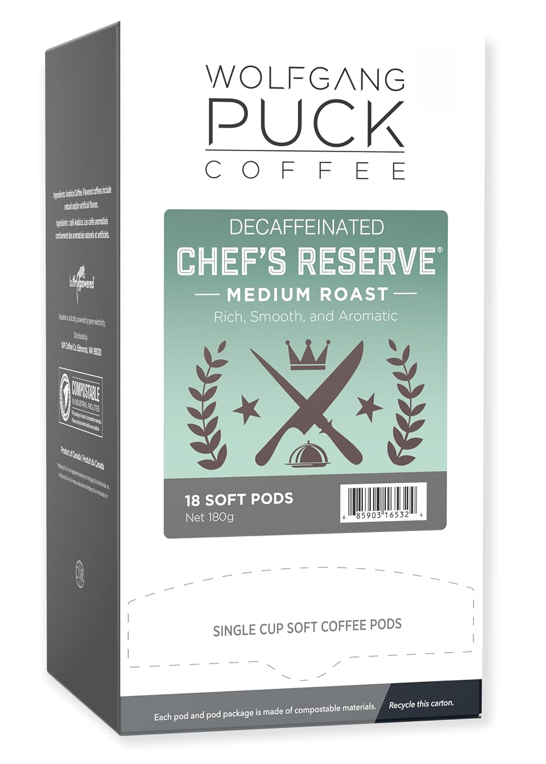 Wolfgang-Puck-Coffee,-Chef's-Reserve-Decaf,-9.5-Gram-Pods,-18-Count-(WGP016432)---777