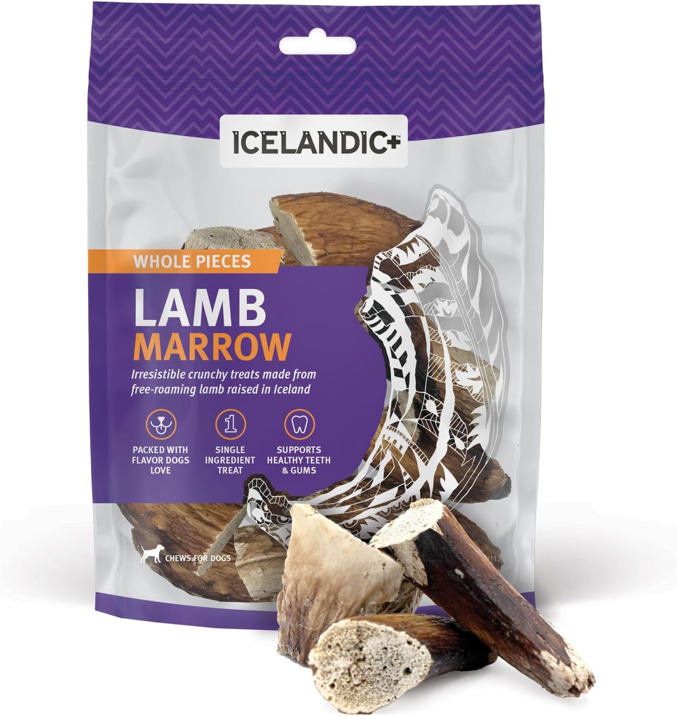 Icelandic+-Lamb-Marrow---Whole-Pieces---4oz-Bag---2.5-3"-Chews,-1215
