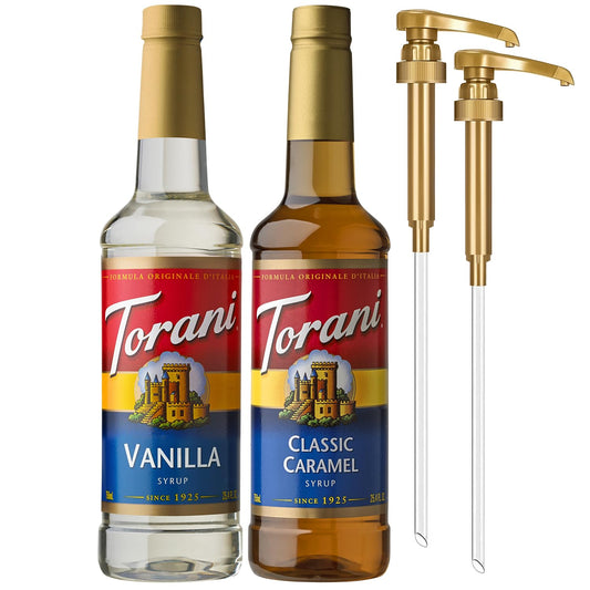 Torani-Syrups,-Classic-Caramel-and-Vanilla-Syrup-Variety-2-Pack,-Coffee-Syrups-for-Pumps-25.4-2134