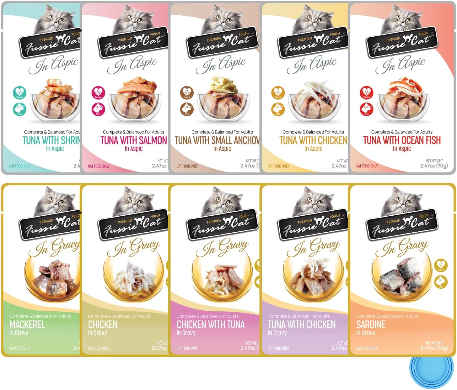 Fussie-Cat-Premium-Wet-Cat-Food-in-Gravy-and-in-Aspic,-Pouches,-Flavor-Pack+691