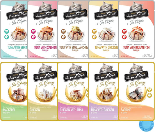 Fussie-Cat-Premium-Wet-Cat-Food-in-Gravy-and-in-Aspic,-Pouches,-Flavor-Pack+691