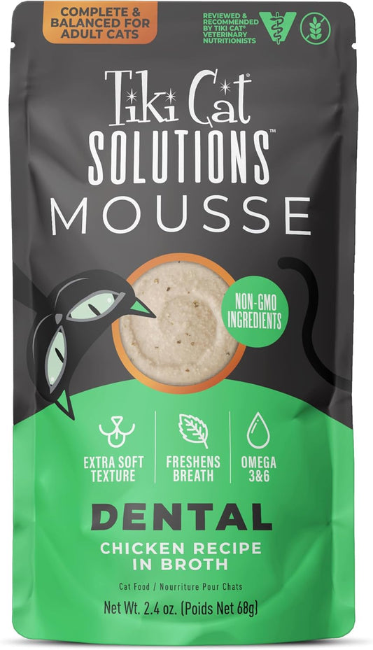 Tiki-Cat-Solutions-Mousse,-Dental,-Chicken-Recipe-in-Broth,-2.4-oz.-Pouch-(12-1073