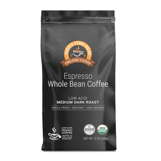 Alex's-Low-Acid-Organic-Coffee-12oz-Bag---Whole-Bean-Espresso,-Medium-Dark-311