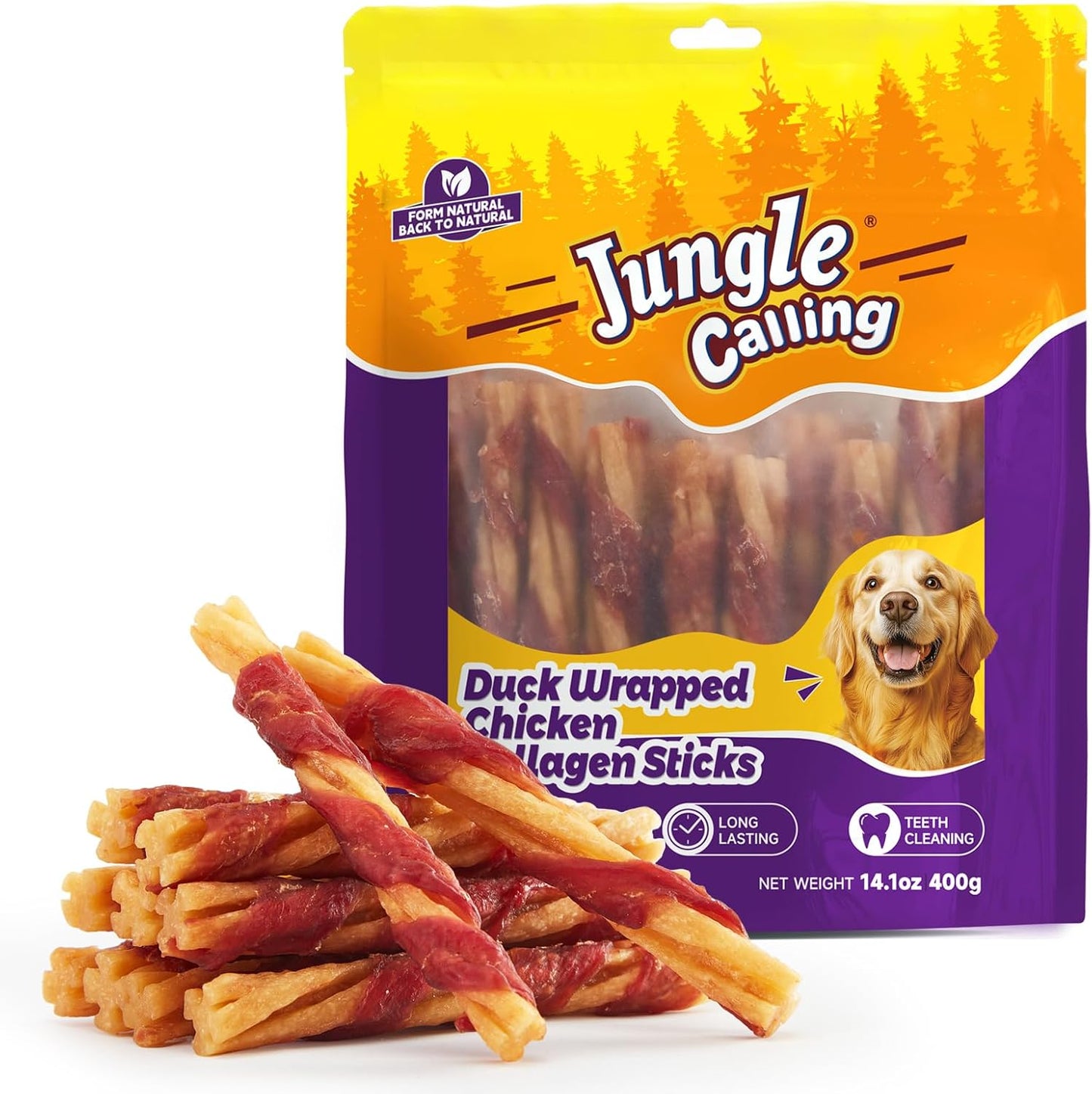 Jungle-Calling-5-Inch-Chicken-Collagen-Sticks-(22-Count),-Long-Lasting-Dog-Chews,-Wrapped-1446