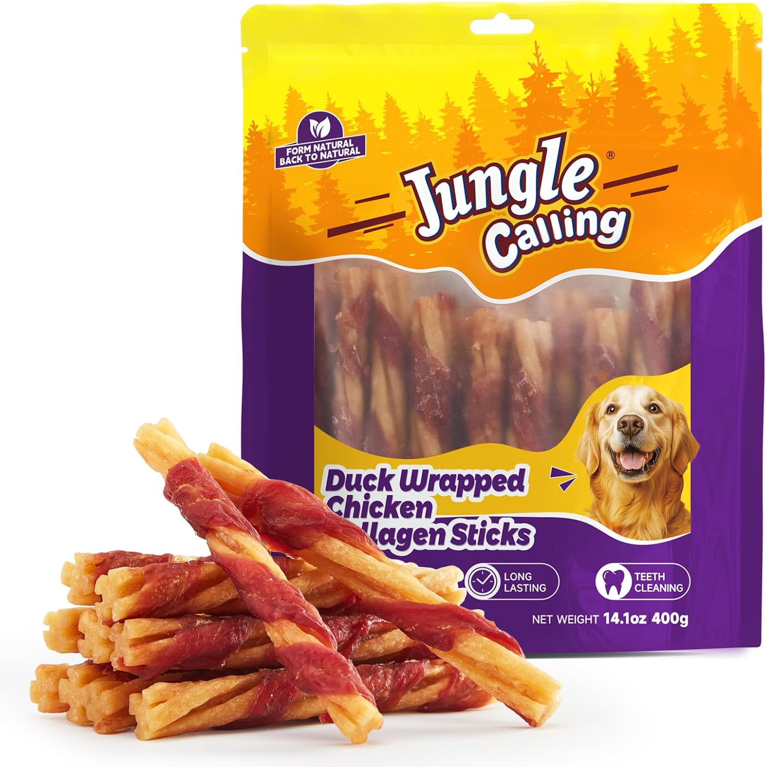Jungle-Calling-5-Inch-Chicken-Collagen-Sticks-(22-Count),-Long-Lasting-Dog-Chews,-Wrapped-1446