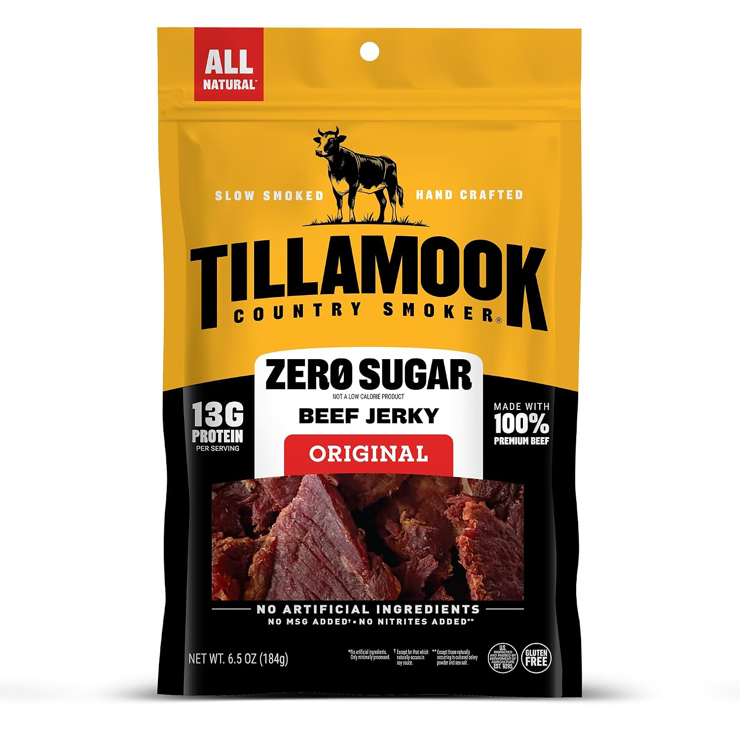 Tillamook-Country-Smoker-Zero-Sugar-Original-Beef-Jerky-Sticks,-6.5-Oz,--14g-Protein,-Real-Slow-Smoked,-2331