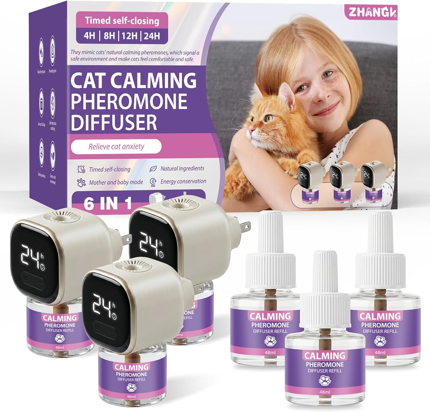 Cat-Calming-Diffuser-Kit-with-Timer-And-Memory-Adjustable-4/8/12/24H-Cat-Pheromone-Diffuser-1350