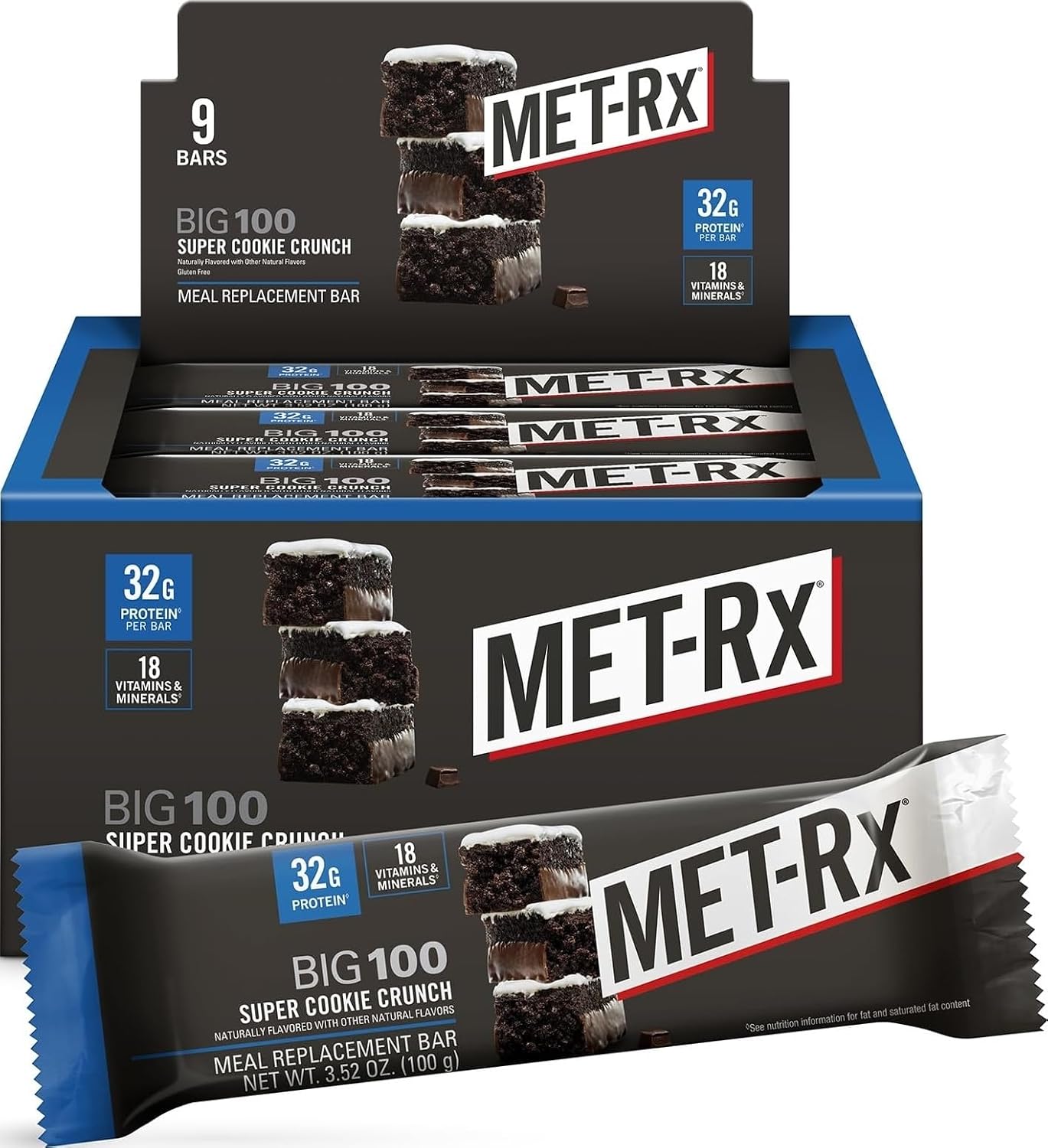 MET-Rx-Big-100-Protein-Bar,-Super-Cookie-Crunch,-32g-Protein,-9--Ct-|-Great-Healthy-2315