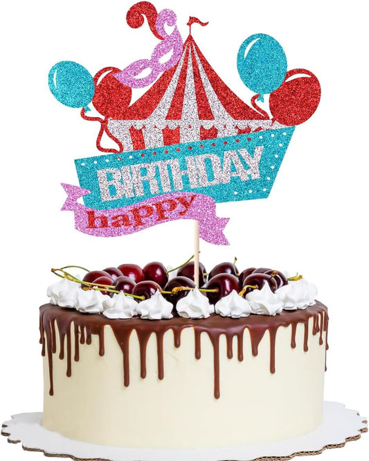 YQLXDHBD-Circus-Happy-Birthday-Cake-Topper,Glitter-Carnival-4252