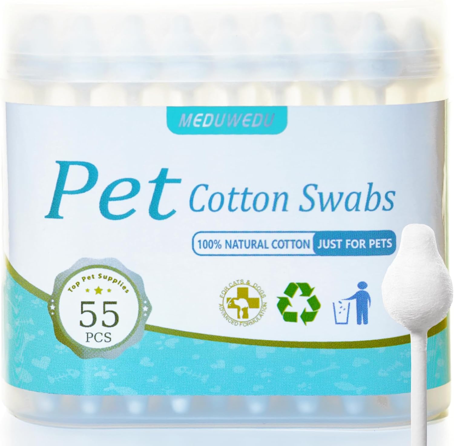Pet-Cotton-Swabs,-55-Count?Gourd-Shaped-Tips?Soft-Cotton-&-Paper-Stick?Dog-&-Cat-Ear-1255