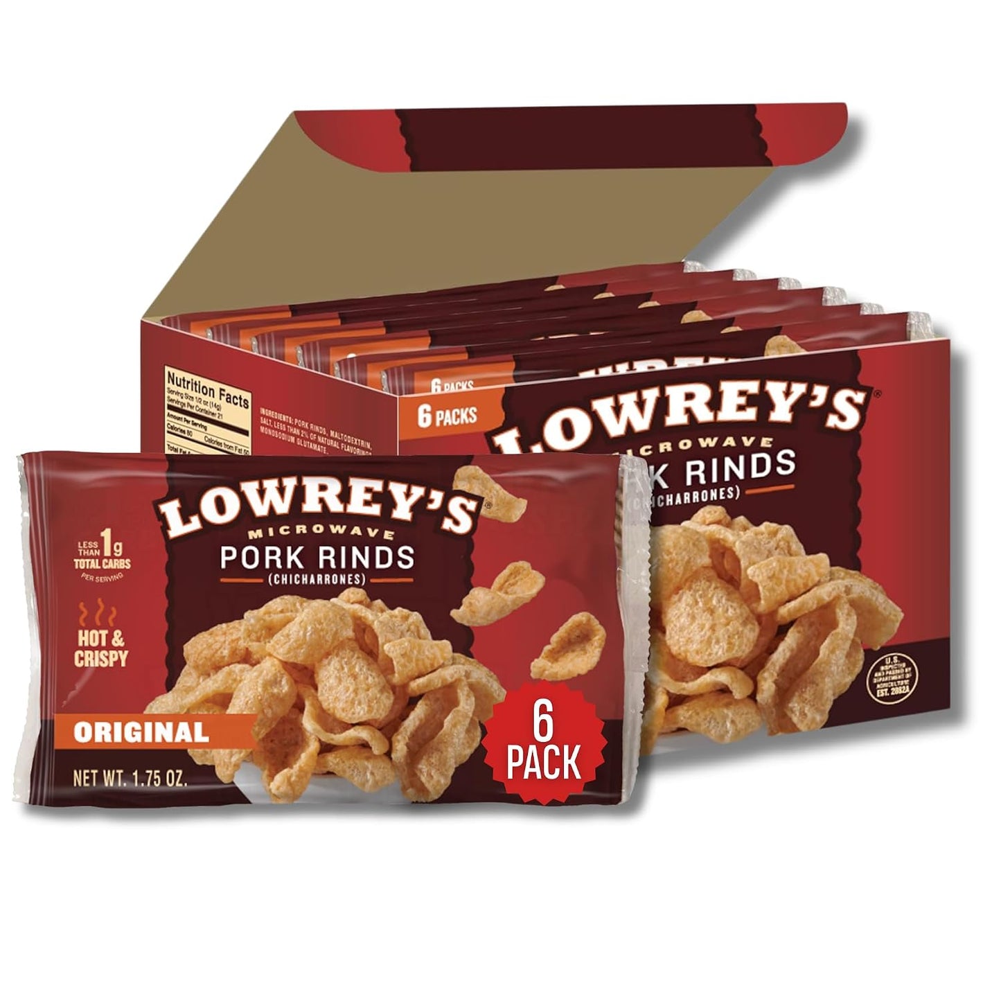 Lowrey's-Bacon-Curls-Microwave-Pork-Rinds-(Chicharrones),-Original,-1.75-Ounce-(Pack--of-6)---1984