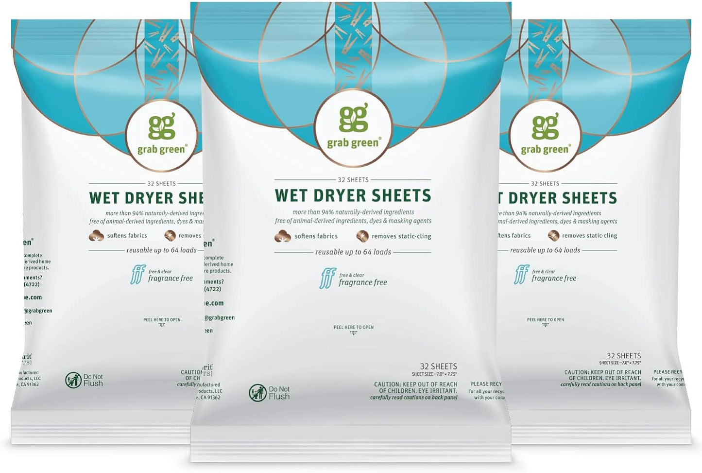 Grab-Green-Wet-Dryer-Sheets,-96-Count,-Fragrance-Free,-Plant-3476