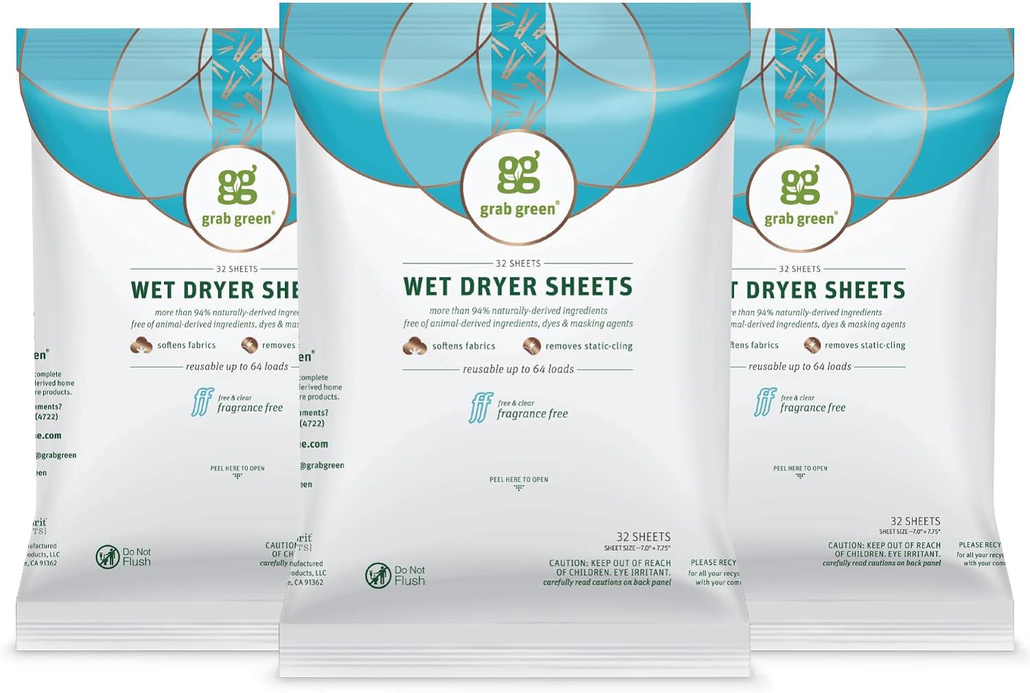 Grab-Green-Wet-Dryer-Sheets,-96-Count,-Fragrance-Free,-Plant-3476