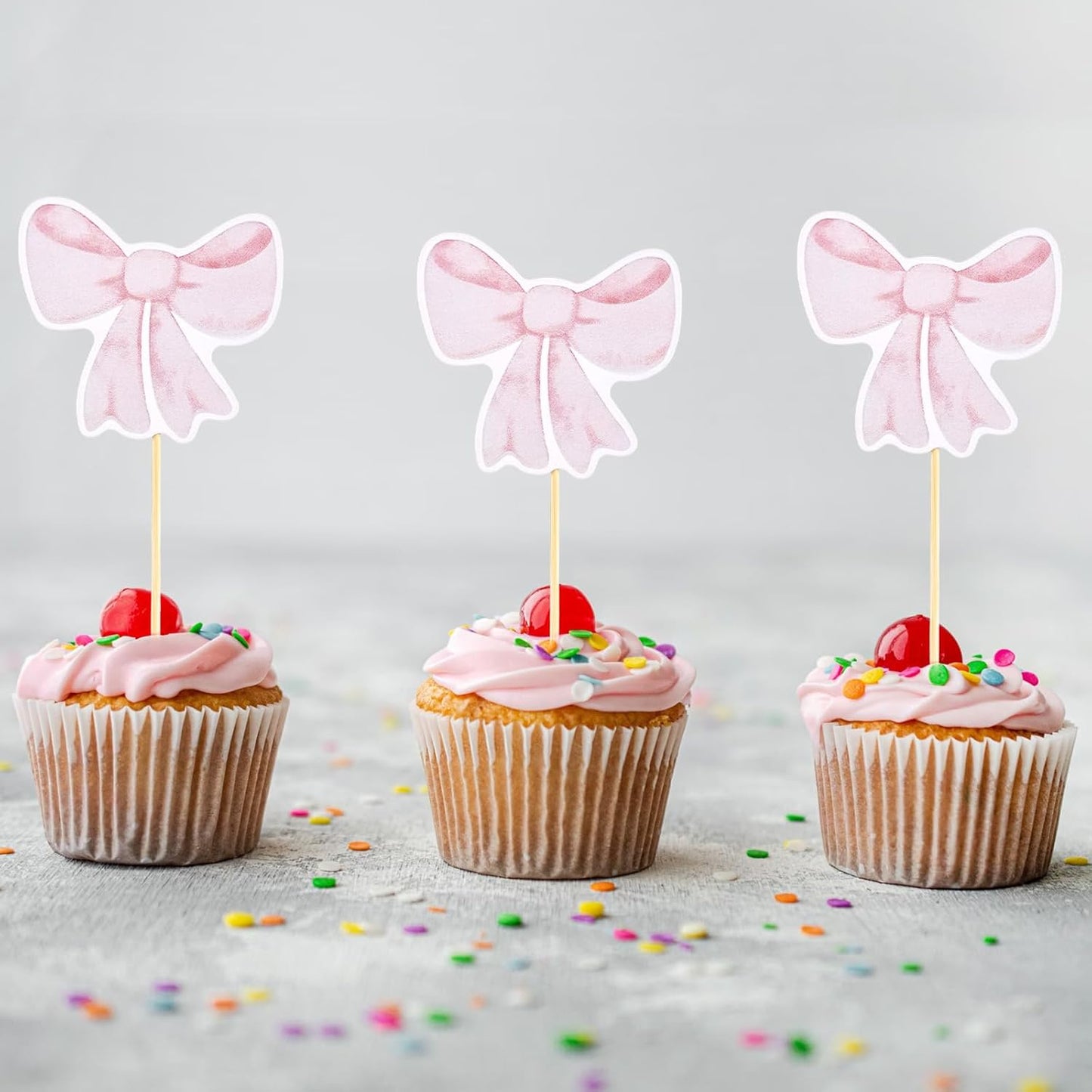 24pcs-Bow-Cupcake-Toppers,-Pink-Girls-Birthday-3289