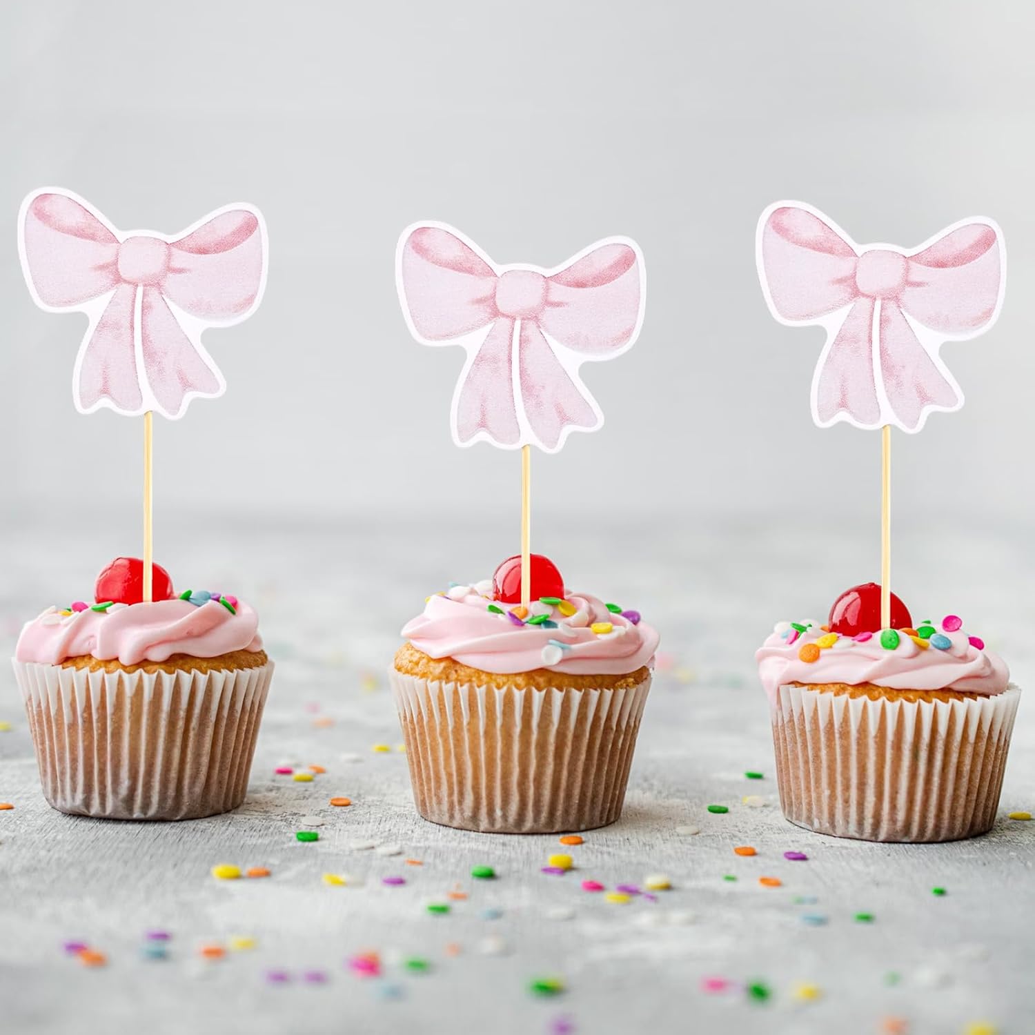 24pcs-Bow-Cupcake-Toppers,-Pink-Girls-Birthday-3317