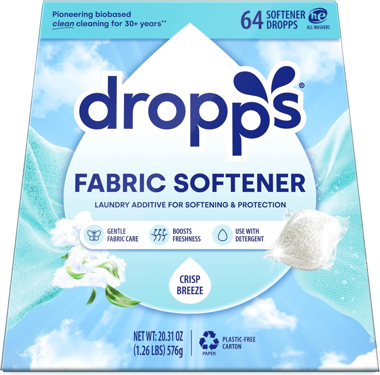 Dropps-Fabric-Softener-Pods,-Crisp-Breeze-(64-Count)---Laundry-Softener-For-1031