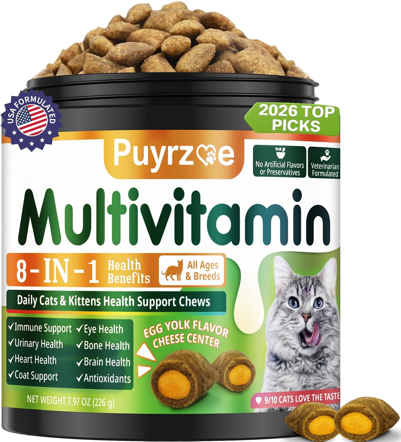 Taurine-for-Cats,-Cat-Vitamins-Treats,-500-Crunchy-Chews-|-Cat-Multivitamin-with-889