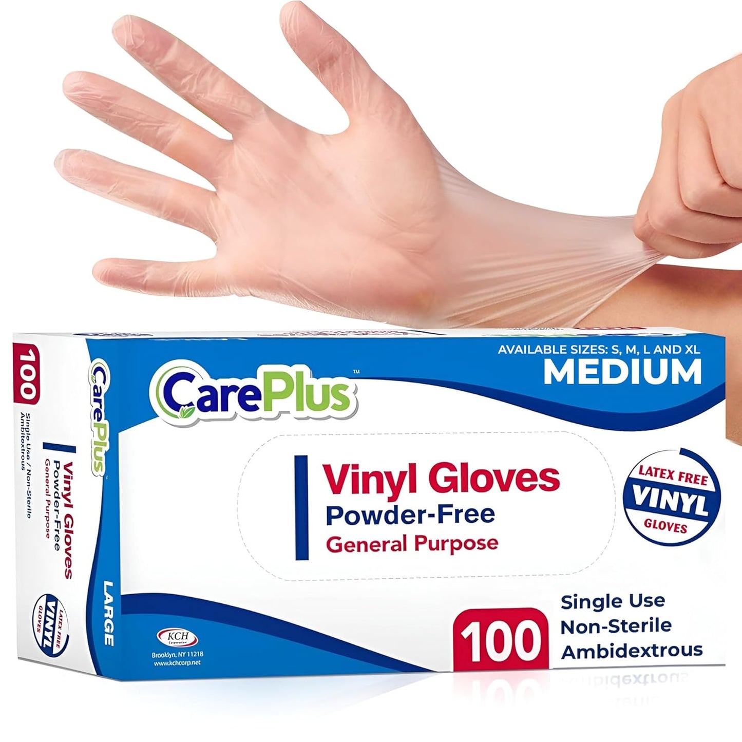 CARE-PLUS-Latex-Free-Vinyl-Gloves-Clear-Medium-Size-100-Count-|-Heavy-Duty,-Non-Sterile,-Powder-Free,-1833