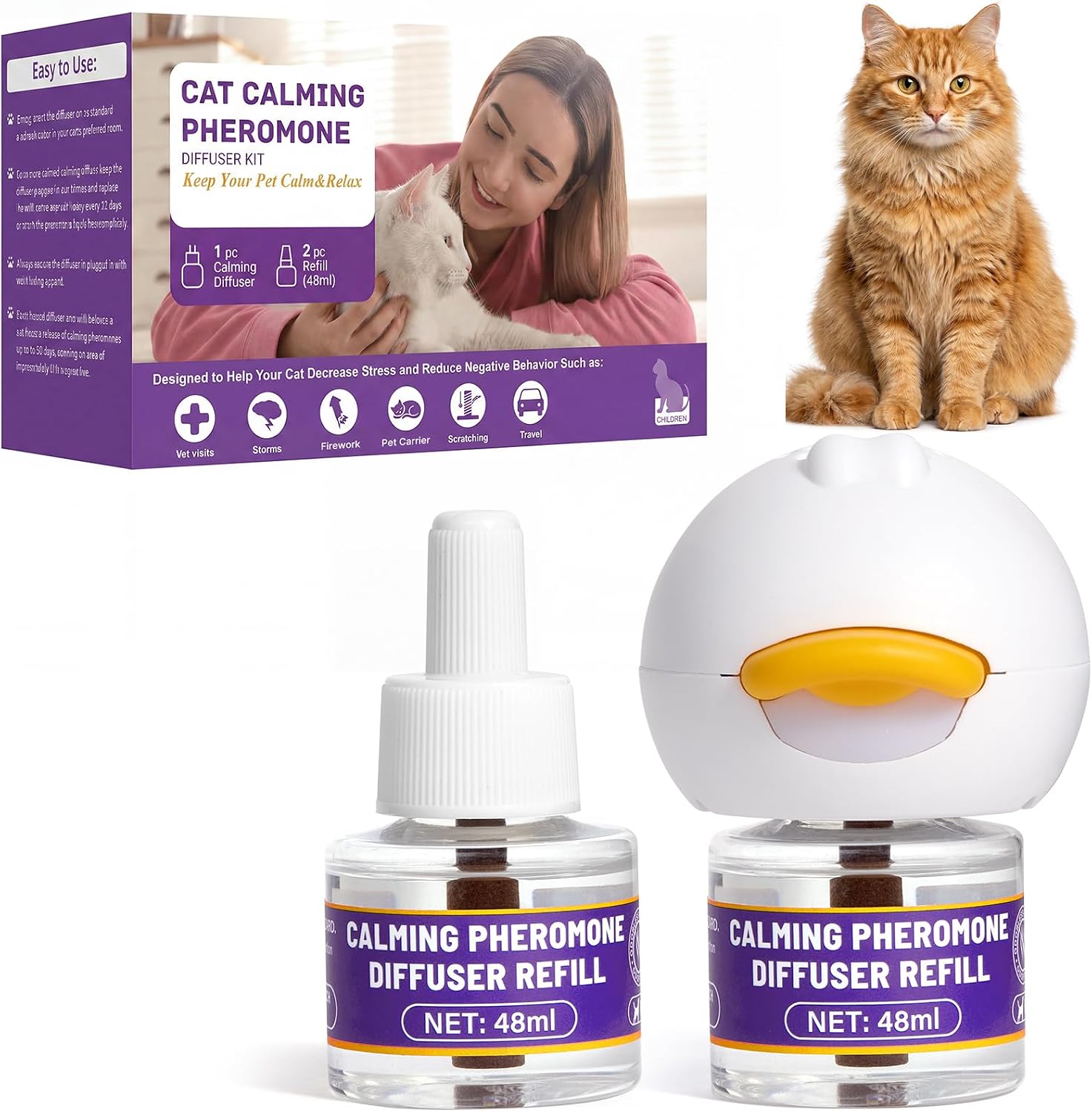 Cat-Calming-Pheromone-Diffuser-Kit,-Stress-Relief,-1-Plug-in-2-Refills-|-Odorless-672