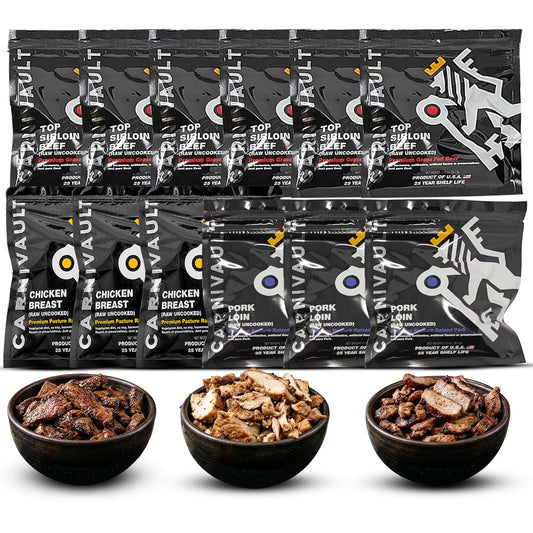CarniVault-Freeze-Dried-Meat-–-12-Single-Serve-Packs,-Beef-Chicken-Pork-|-80