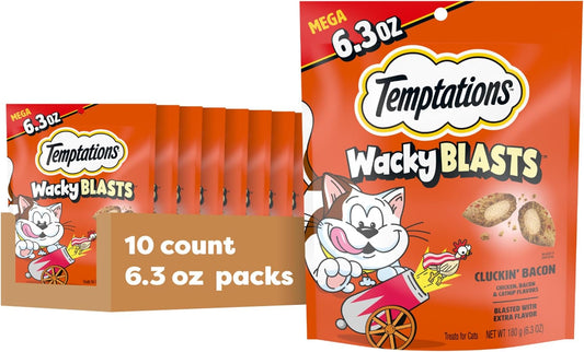 Temptations-Wacky-Blasts-Cat-Treats,-Cluckin’-Bacon-Flavor,-6.3-oz.-Pouch-(Pack-of-10)-301