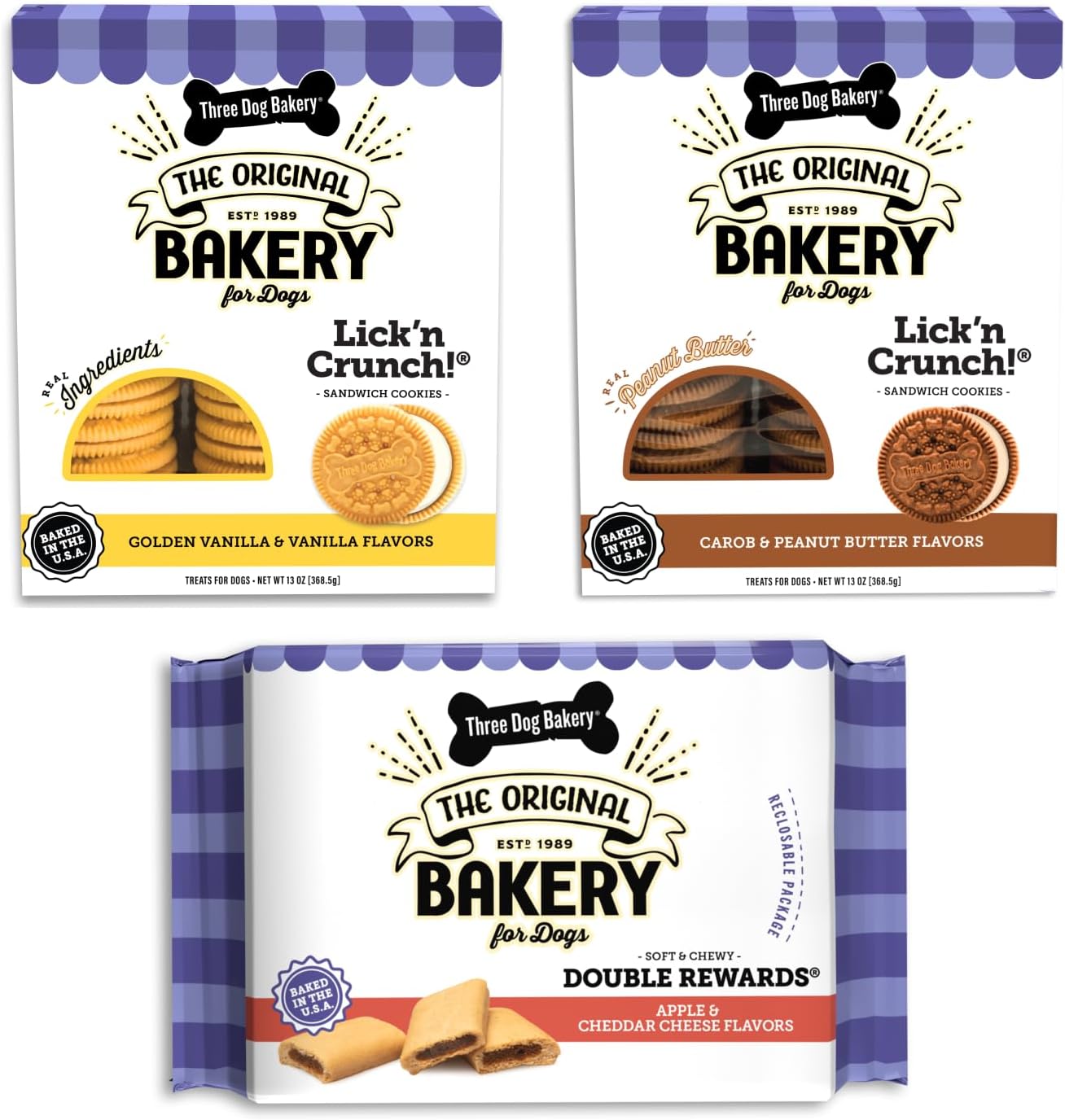 Three-Dog-Bakery-Classic-Cookies-Variety-Pack-Dog-Treats,-Crunchy-Baked-Cookies,-1994