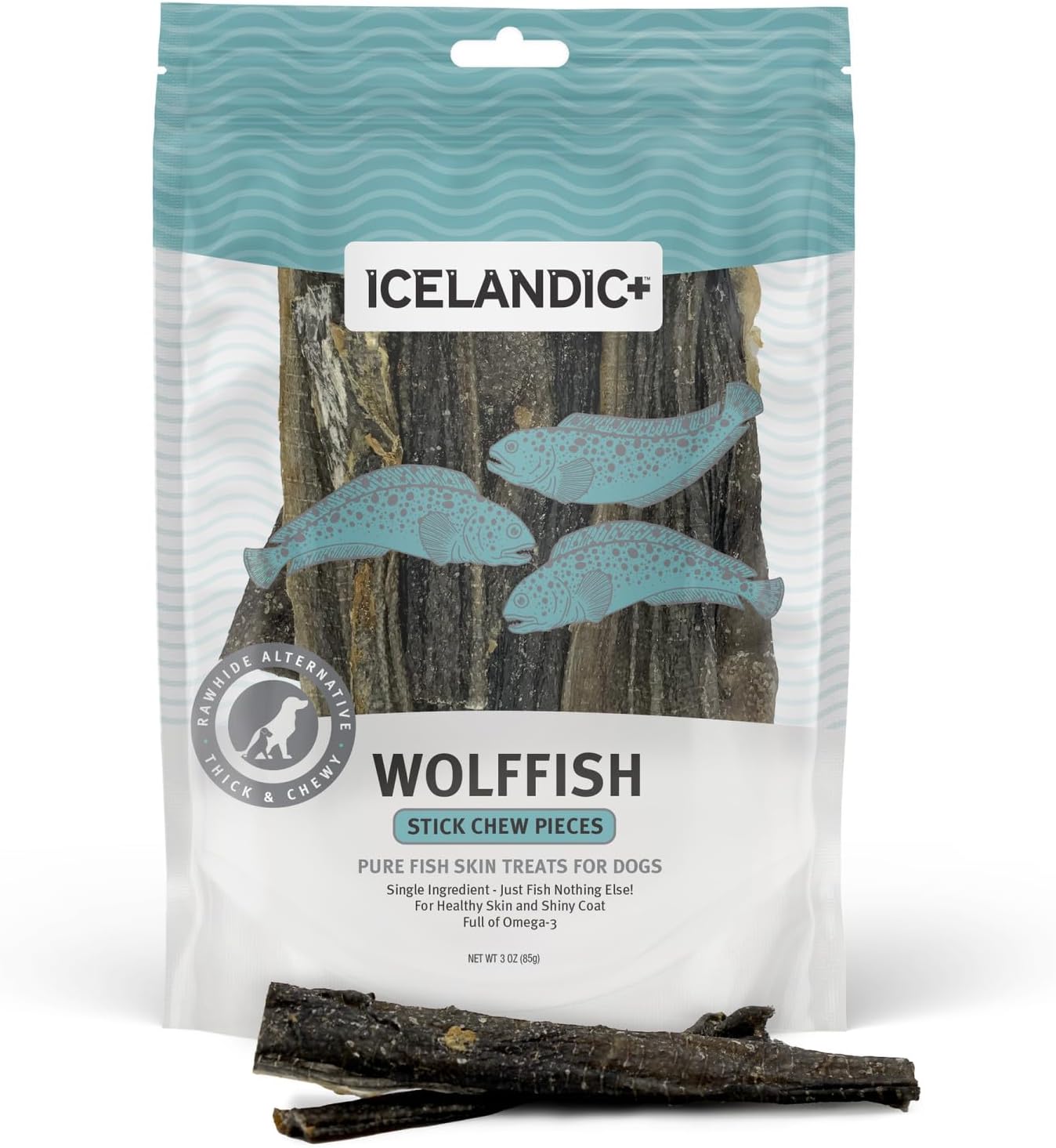 Icelandic+-Stick-Chew-Pieces:-Wolffish---3oz-Bag,-Pure-Fish-Skin-Treats,-667
