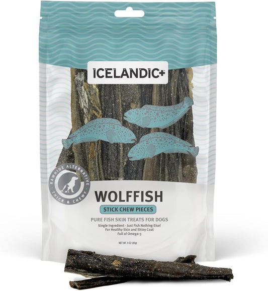 Icelandic+-Stick-Chew-Pieces:-Wolffish---3oz-Bag,-Pure-Fish-Skin-Treats,-667