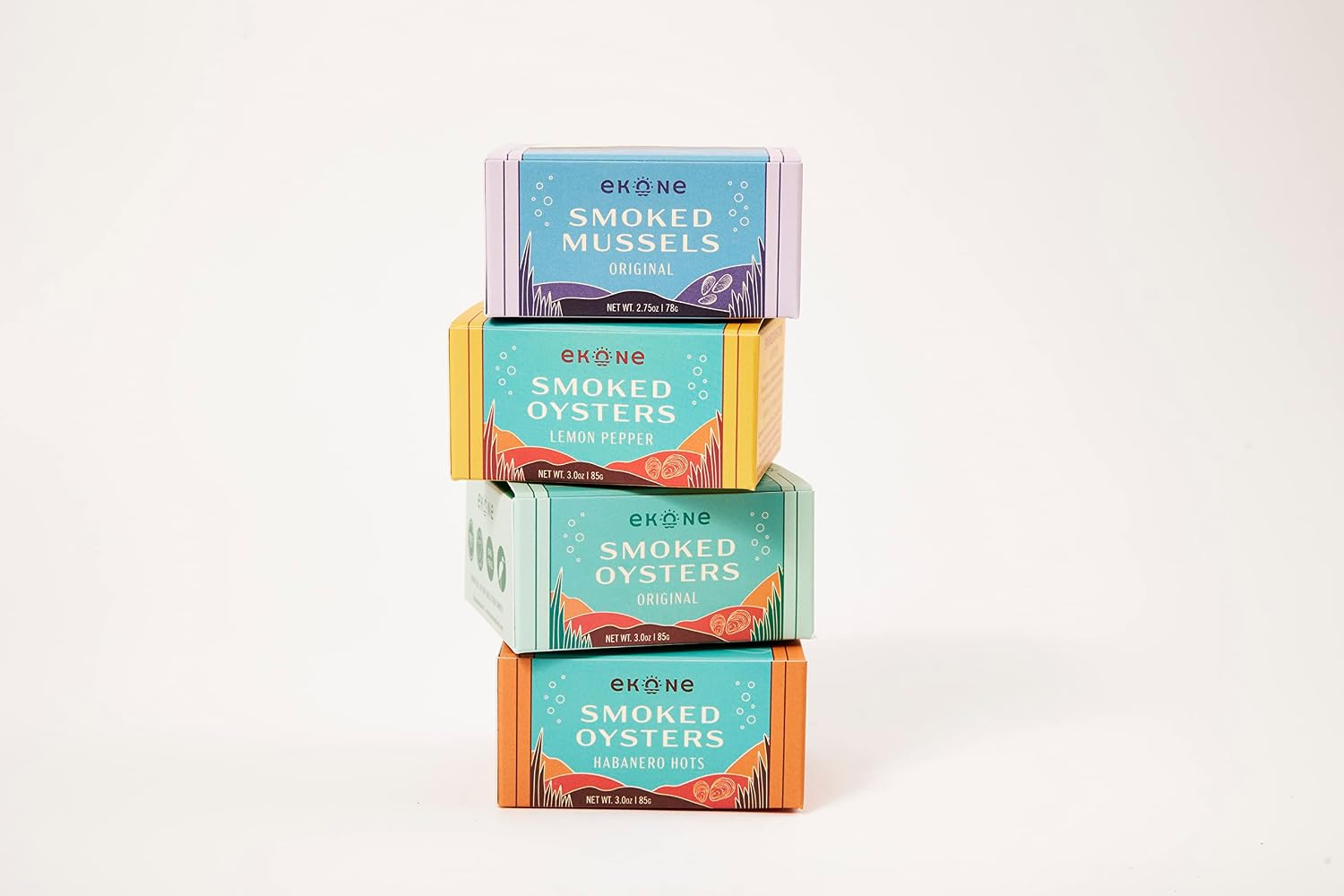 Ekone-Premium-Tinned-Seafood-Sampler-(4-pack)-Smoked-Oysters-and-Mussels,-Farm-Raised,-522