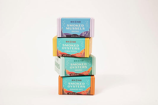 Ekone-Premium-Tinned-Seafood-Sampler-(4-pack)-Smoked-Oysters-and-Mussels,-Farm-Raised,-522