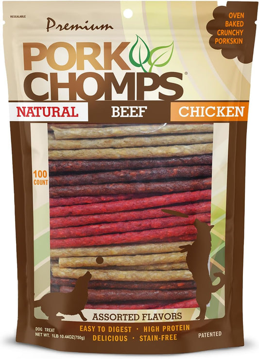 Pork-Chomps-Dog-Chews,-5-Inch-Munchy-Sticks,-100-Count---Flavors:-2878