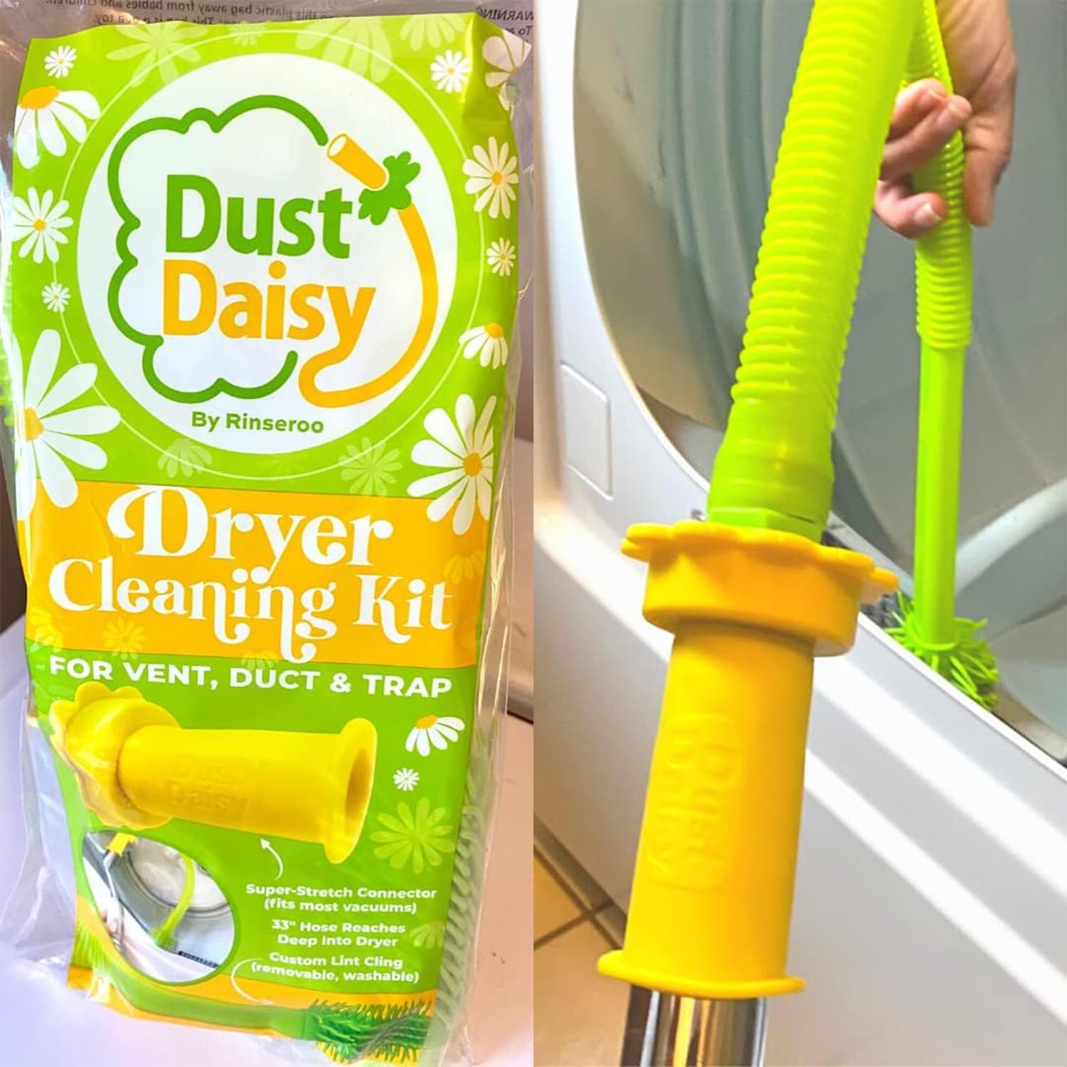 Dust-Daisy-Pro:-Stretch-On-Dryer-Vent-Cleaner-Kit-w/Washable-Lint-2110