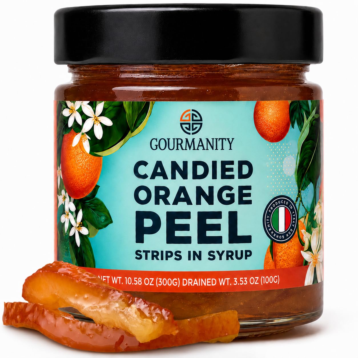 Gourmanity-Candied-Orange-Peel-in-Syrup,-Cocktail-Garnish,-10.58oz---------73