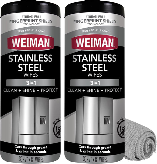 Weiman-Stainless-Steel-Cleaner-&-Polish-Kit,-2-Wipes-&-Cloth,-Anti-Fingerprint,-Removes-Grease,-Water-1603