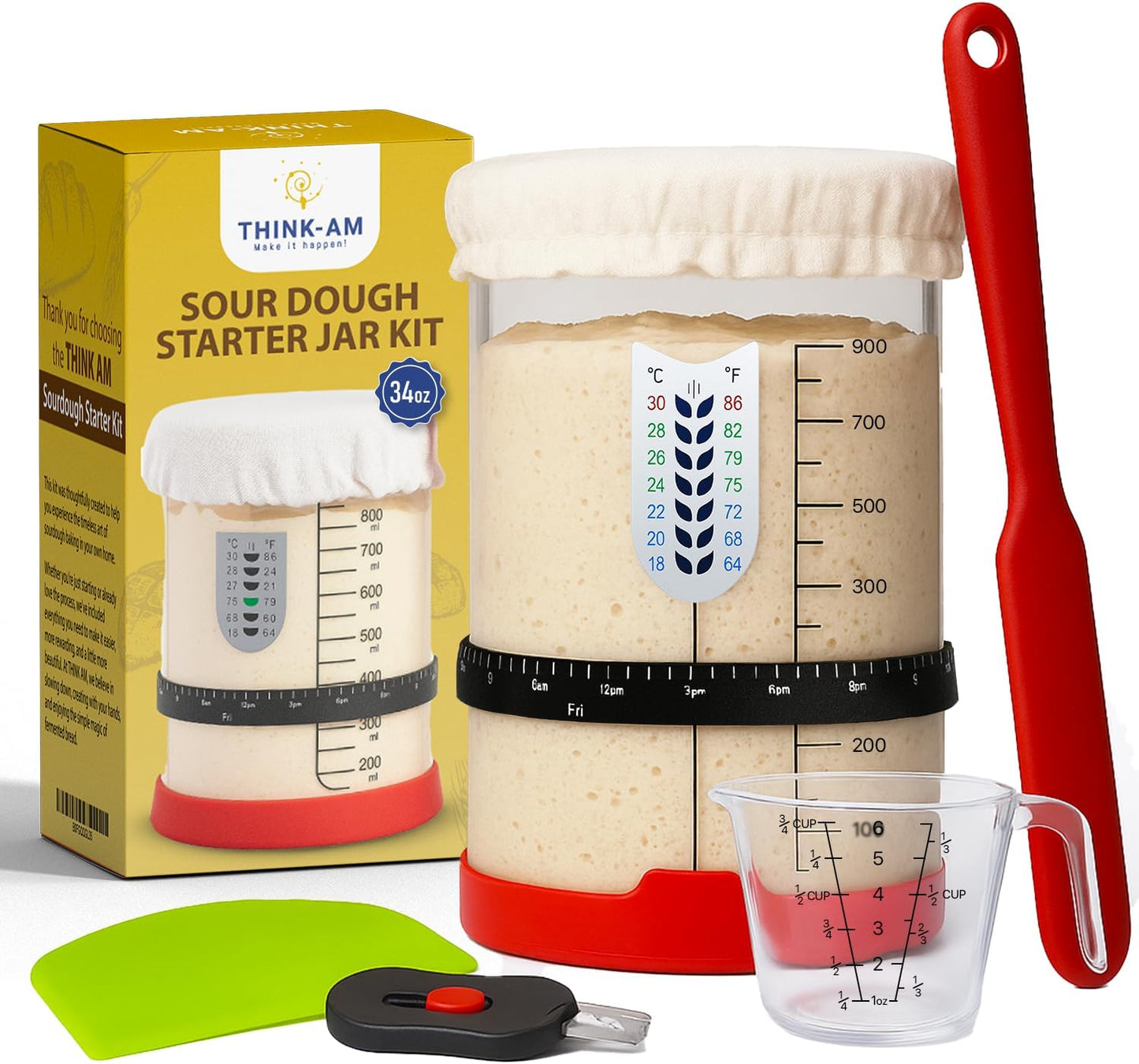 Sourdough-Starter-Kit,-34-Oz-Sourdough-Jar-with-Measuring-Cup,-Thermometer,-Spatula,-Scraper,-Lame,-1325