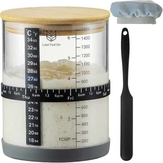 Sourdough-Starter-Jar,50oz-Wide-Mouth-with-Non-slip-silicone-rubber-Bottom-Sourdough-Starter-Kit,Date-Feeding---2213