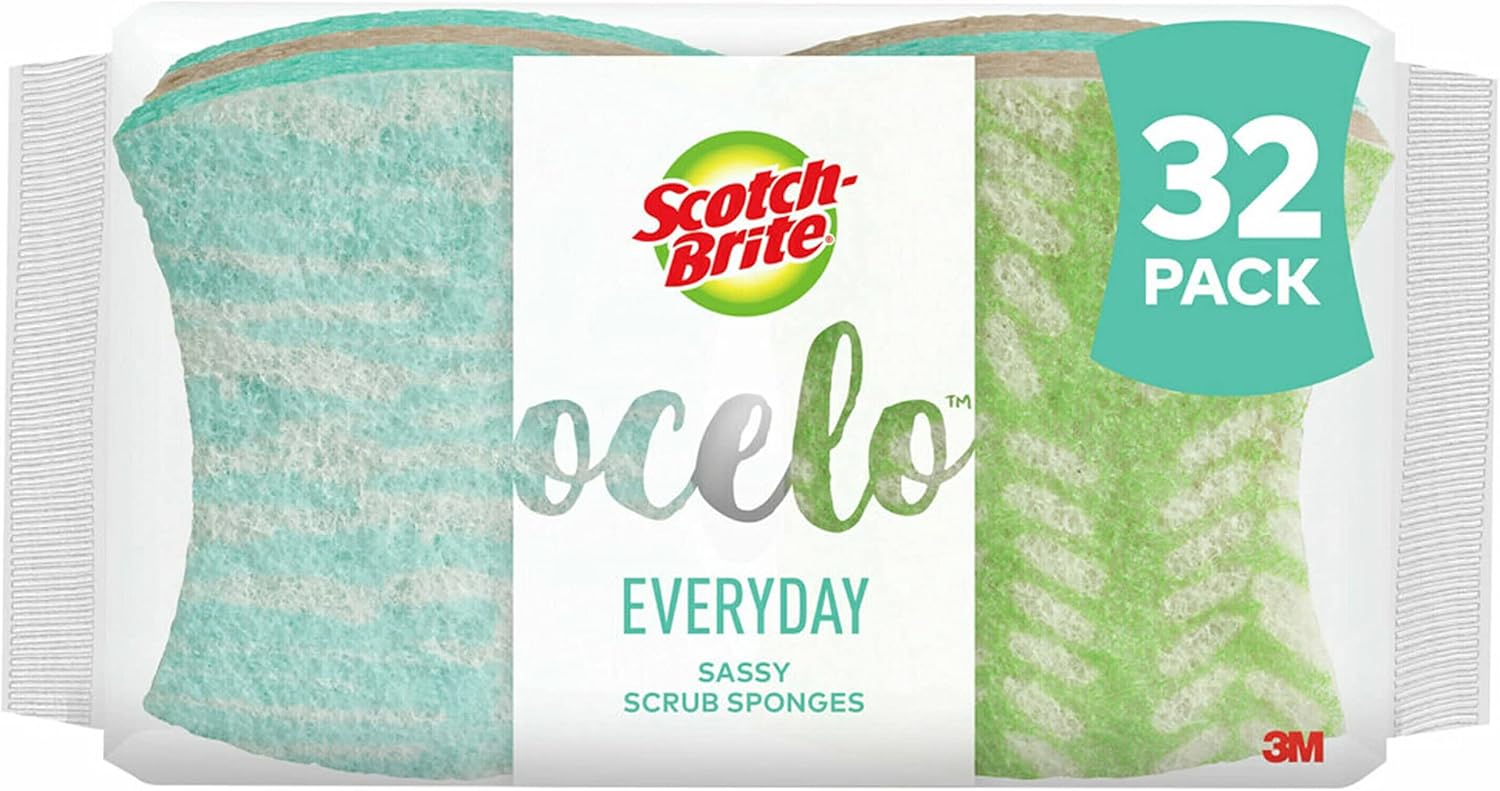 Scotch-Brite-ocelo-Non-Scratch-Scrub-Sponges,-Assorted-Designs,-32-Sponges---3588