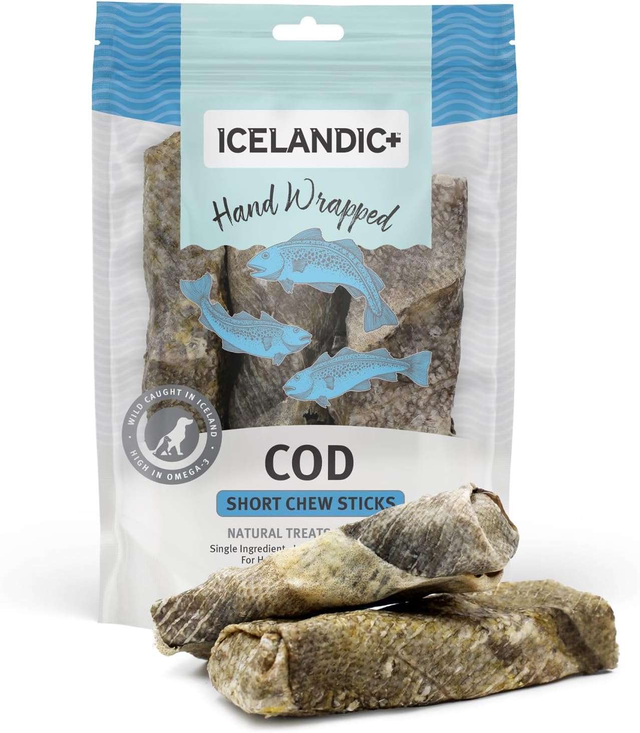 Icelandic+-Cod-Skin-5"-Short-Hand-Wrapped-Dog-Chew-Stick,-3-Pack,-Bag-1769