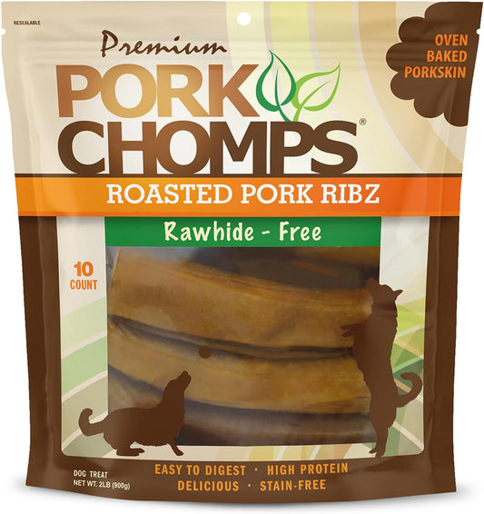 Pork-Chomps-Roasted-Pork-Skin-Dog-Chews,-6-Inch-Rib-Shapes,-Count,-2821