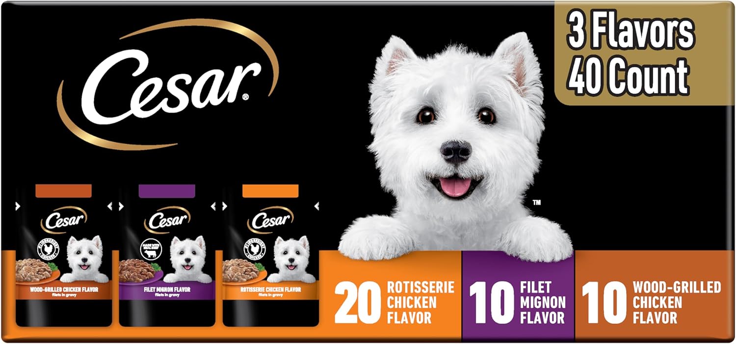 Cesar-Filets-in-Gravy-Wet-Dog-Food-Rotisserie-Chicken-Flavor,-Filet-Mignon-Flavor,-2543