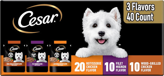 Cesar-Filets-in-Gravy-Wet-Dog-Food-Rotisserie-Chicken-Flavor,-Filet-Mignon-Flavor,-2543